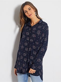 Camisa comprida e fluida estampada 'flores' - Kiabi