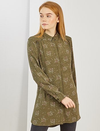 Camisa comprida e fluida estampada 'flores' - Kiabi