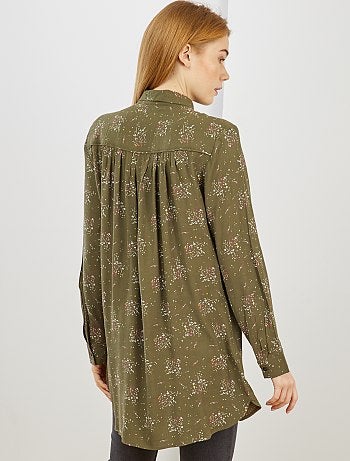 Camisa comprida e fluida estampada 'flores' - Kiabi