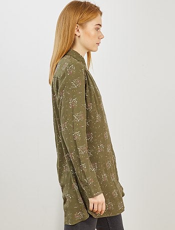 Camisa comprida e fluida estampada 'flores' - Kiabi
