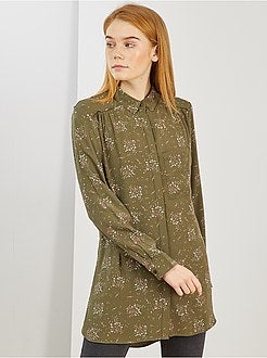 Camisa comprida e fluida estampada 'flores' - Kiabi