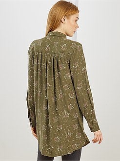 Camisa comprida e fluida estampada 'flores' - Kiabi