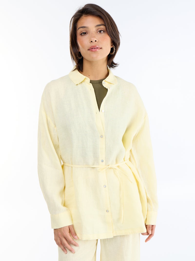 Camisa comprida lisa Amarelo - Kiabi