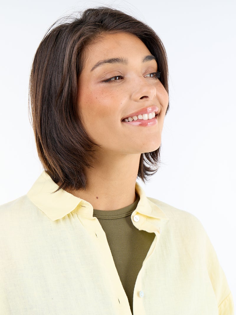 Camisa comprida lisa Amarelo - Kiabi