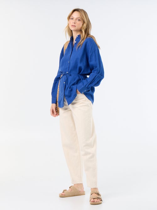 Camisa comprida lisa de linho - Kiabi
