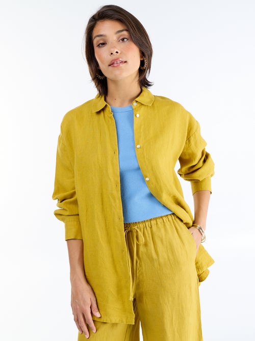 Camisa comprida lisa de linho - Kiabi