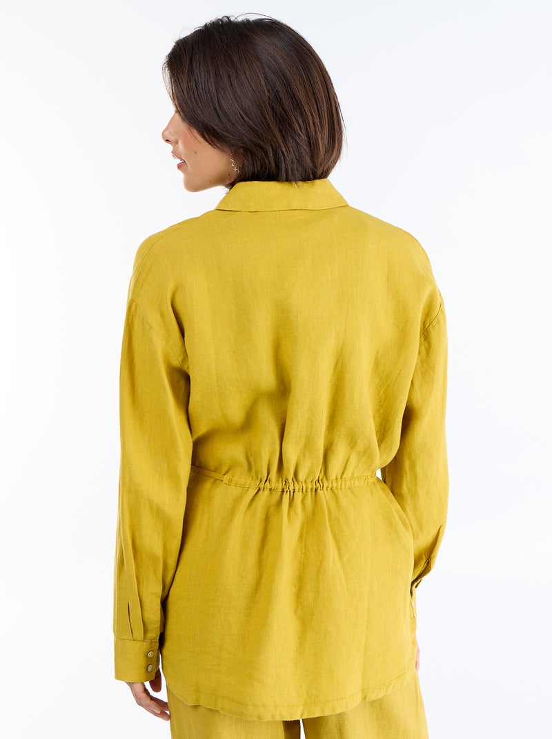 Camisa comprida lisa de linho Verde - Kiabi