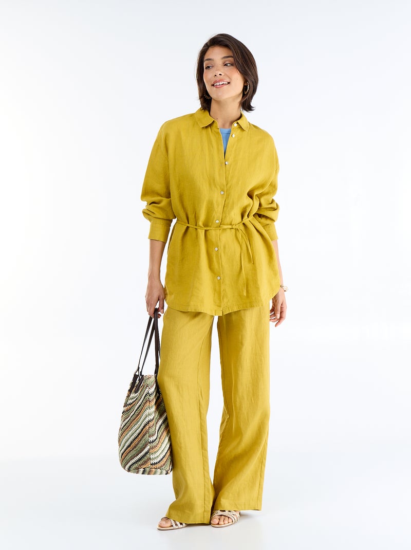 Camisa comprida lisa Verde - Kiabi