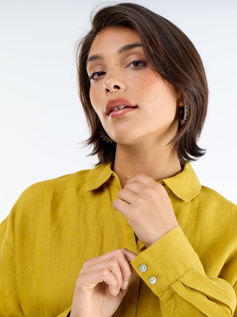 Camisa comprida lisa Verde - Kiabi
