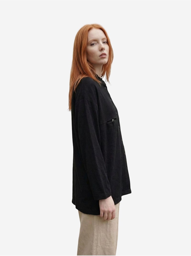 Camisa comprida oversized de mistura de linho com manga comprida my fashion Preto - Kiabi