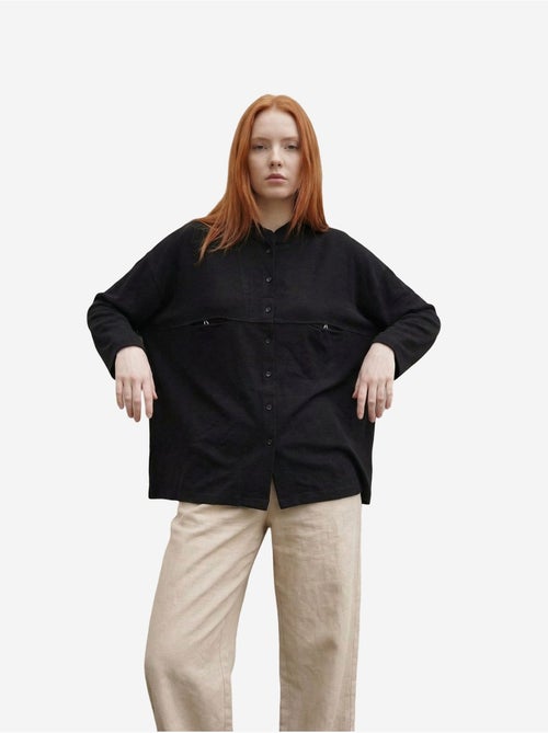 Camisa comprida oversized de mistura de linho com manga comprida my fashion - Kiabi