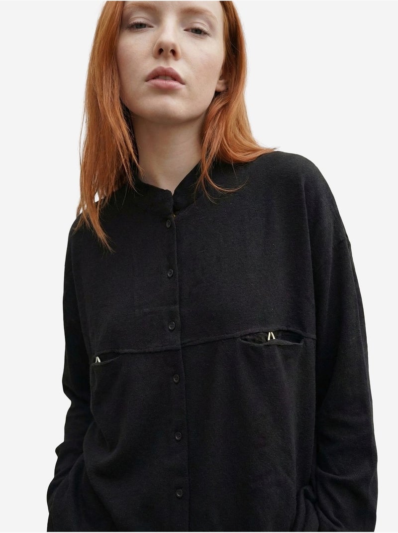 Camisa comprida oversized de mistura de linho com manga comprida my fashion Preto - Kiabi