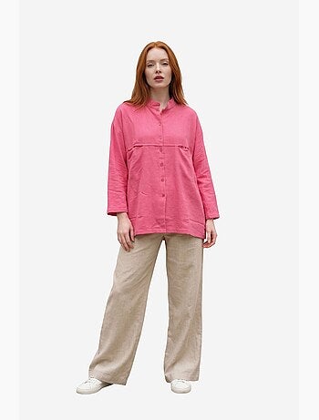 Camisa comprida oversized de mistura de linho com manga comprida my fashion