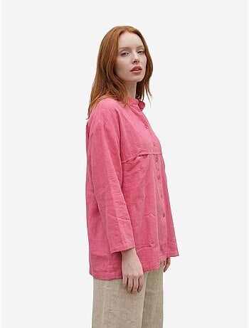 Camisa comprida oversized de mistura de linho com manga comprida my fashion