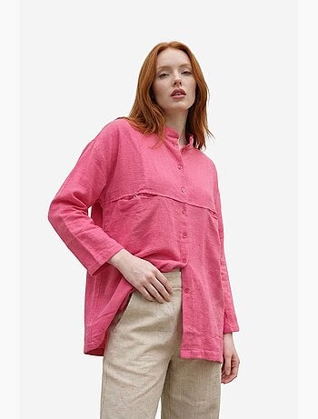 Camisa comprida oversized de mistura de linho com manga comprida my fashion