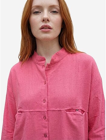 Camisa comprida oversized de mistura de linho com manga comprida my fashion
