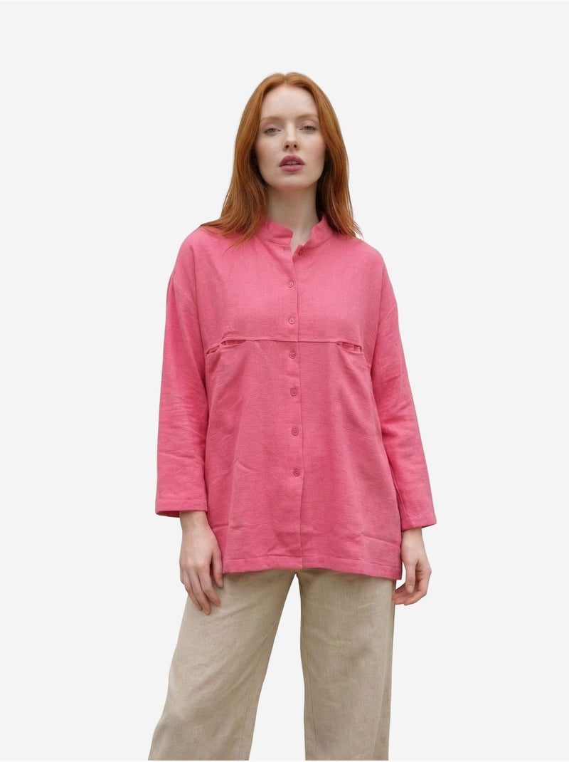 Camisa comprida oversized de mistura de linho com manga comprida my fashion Rosa-fluo/Solinotes - Kiabi