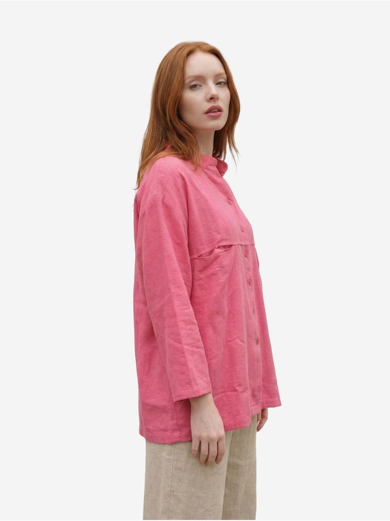 Camisa comprida oversized de mistura de linho com manga comprida my fashion Rosa-fluo/Solinotes - Kiabi