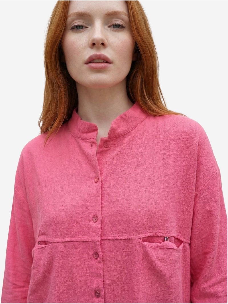 Camisa comprida oversized de mistura de linho com manga comprida my fashion Rosa-fluo/Solinotes - Kiabi