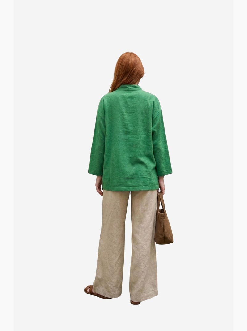 Camisa comprida oversized de mistura de linho com manga comprida my fashion Verde - Kiabi