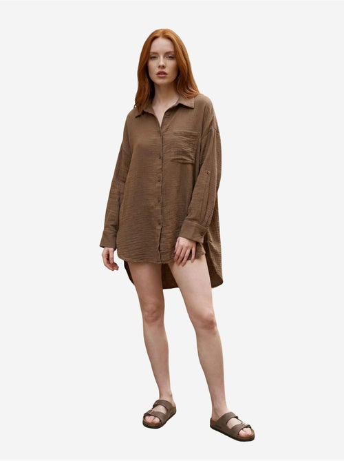 Camisa comprida oversized texturada com fecho de botões my fashion - Kiabi