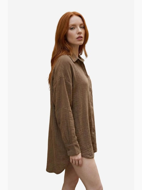 Camisa comprida oversized texturada com fecho de botões my fashion - Kiabi