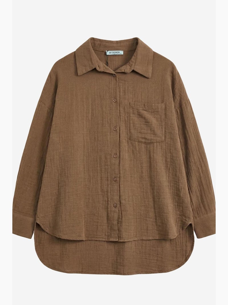 Camisa comprida oversized texturada com fecho de botões my fashion Castanho - Kiabi