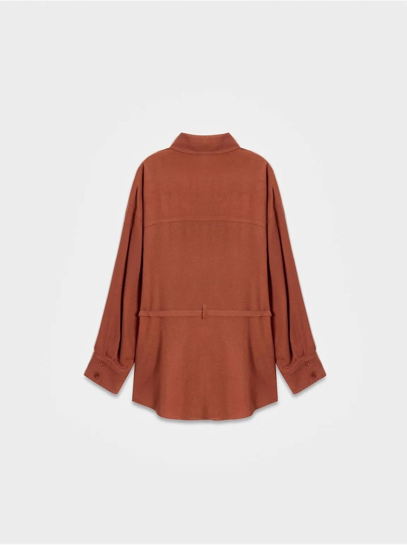 Camisa comprida tecida com cinto dilvin Terracota - Kiabi