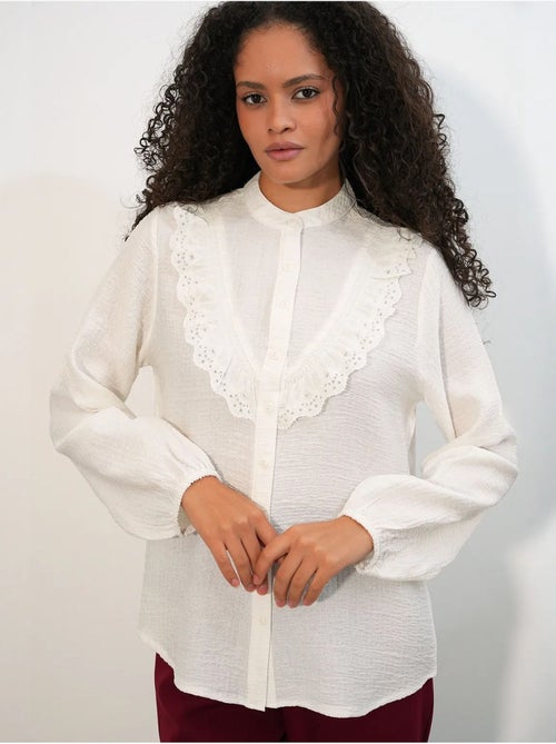 Camisa comprida tecida com gola mandarim bdart - Kiabi Camisa comprida tecida com gola mandarim bdart - Kiabi
