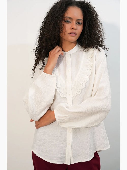 Camisa comprida tecida com gola mandarim bdart - Kiabi Camisa comprida tecida com gola mandarim bdart - Kiabi