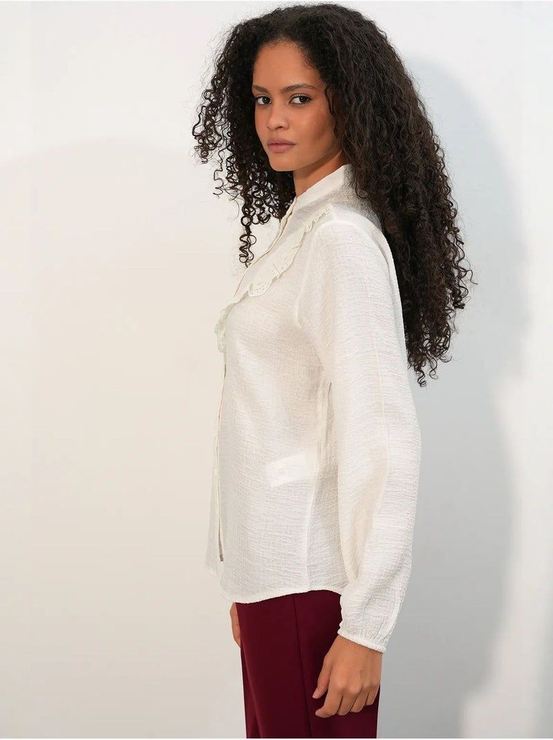 Camisa comprida tecida com gola mandarim bdart Branco sujo - Kiabi