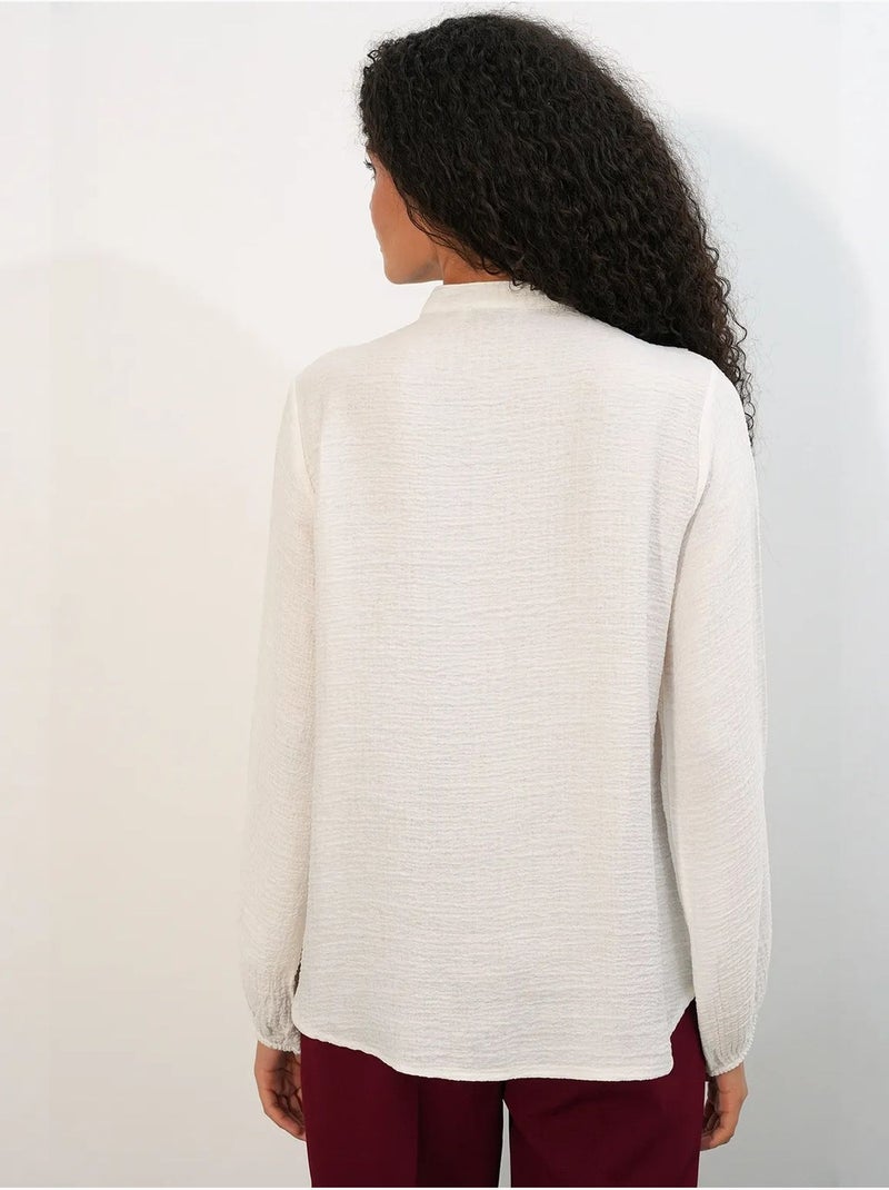Camisa comprida tecida com gola mandarim bdart Branco sujo - Kiabi