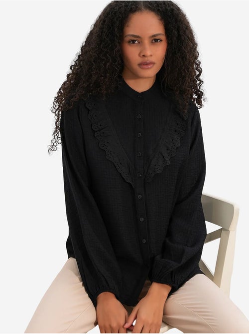 Camisa comprida tecida com gola mandarim bdart - Kiabi Camisa comprida tecida com gola mandarim bdart - Kiabi