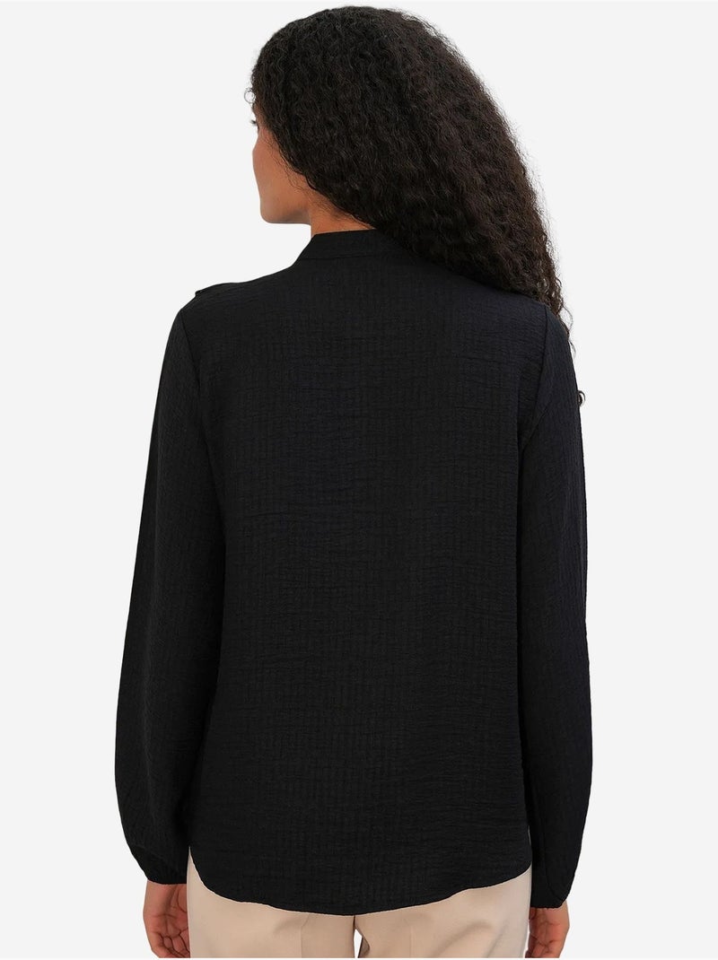 Camisa comprida tecida com gola mandarim bdart Preto - Kiabi