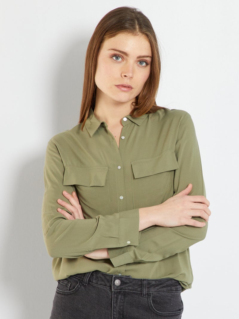 Camisa comprida Verde Lichene - Kiabi
