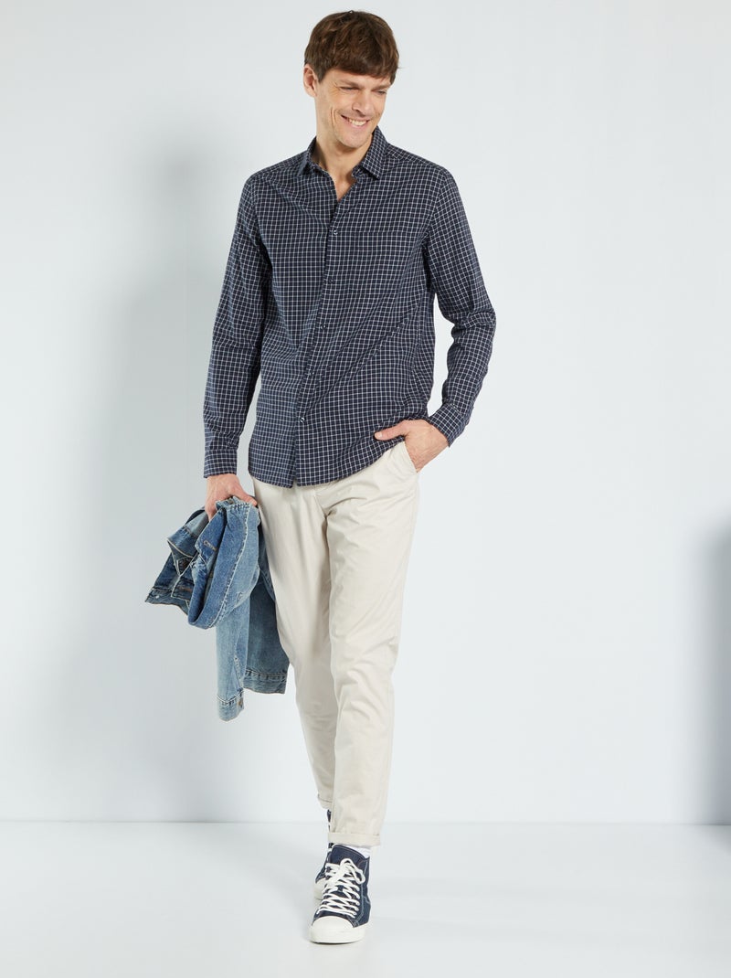 Camisa corte direito aos quadrados AZUL - Kiabi