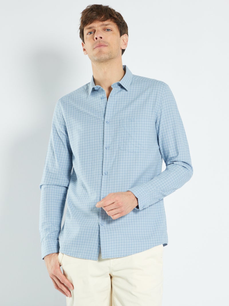 Camisa corte direito aos quadrados AZUL - Kiabi