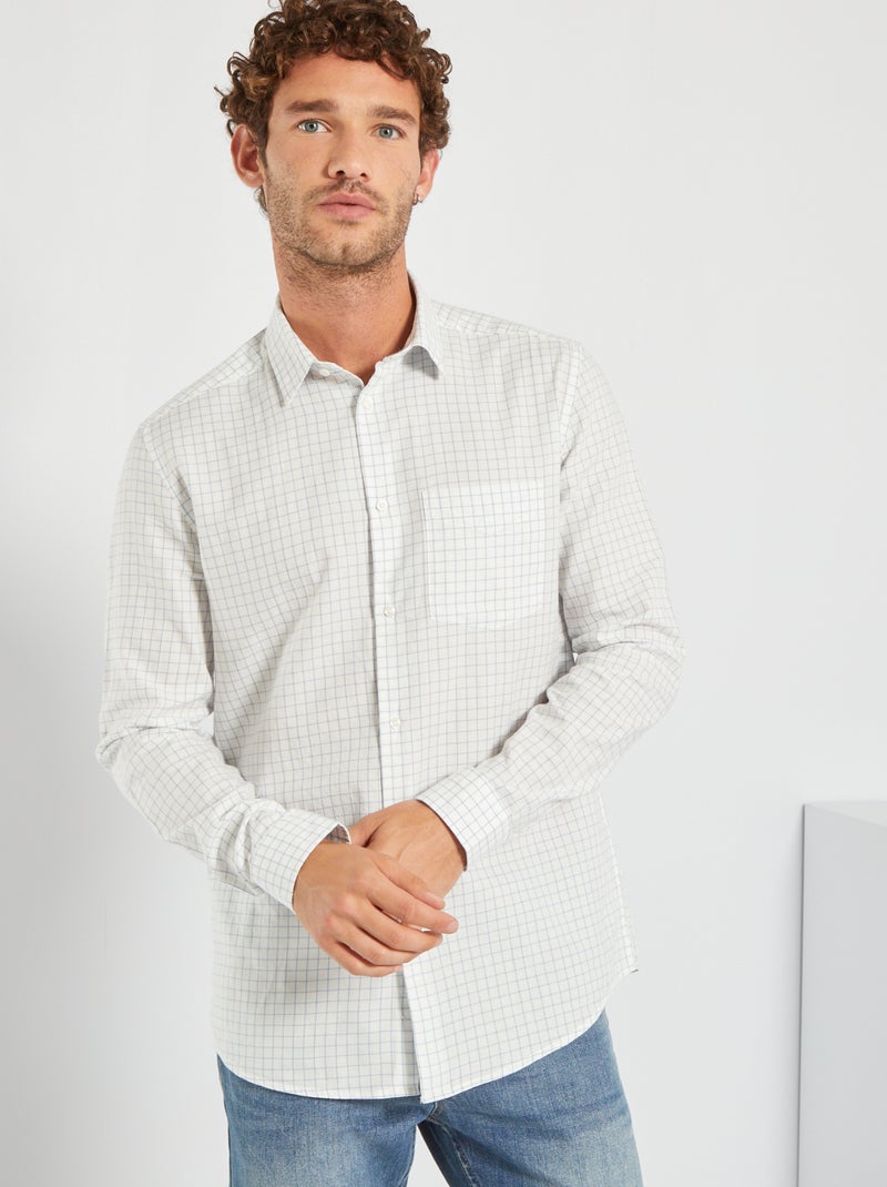 Camisa corte direito aos quadrados BRANCO - Kiabi