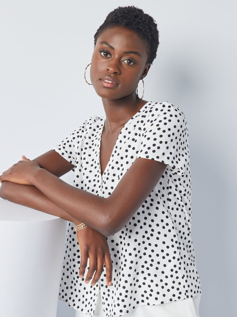 Camisa crepe com estampado às bolinhas BRANCO - Kiabi
