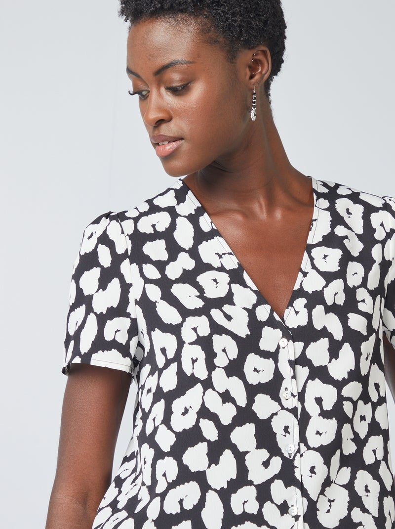 Camisa crepe com estampado leopardo PRETO - Kiabi