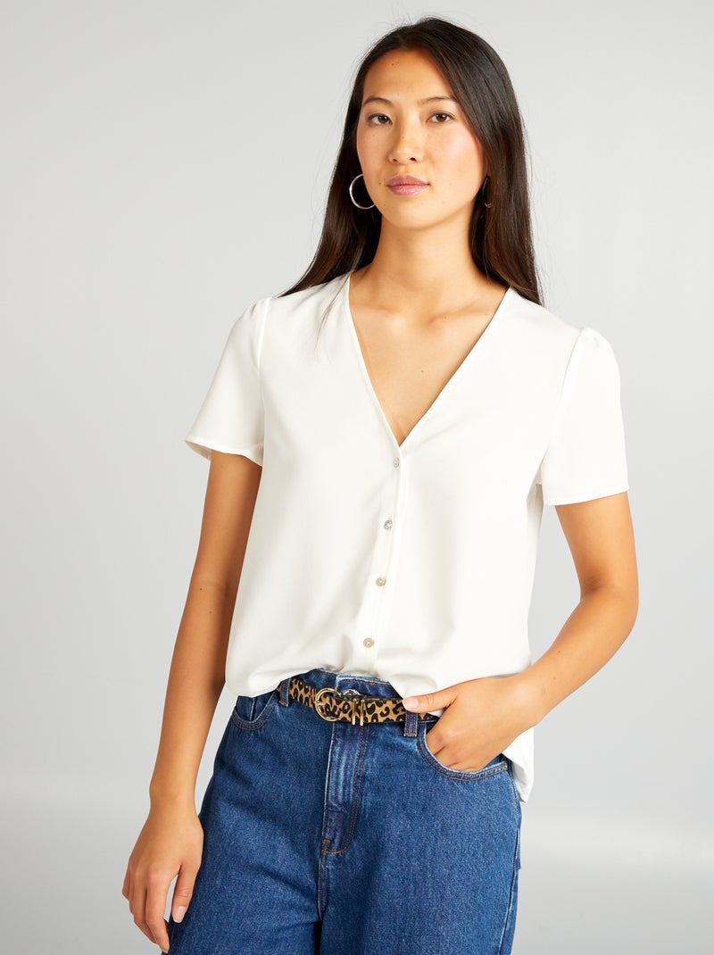 Camisa crepe com estampado liso Branco - Kiabi