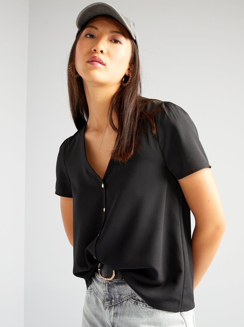 Camisa crepe com estampado liso Preto - Kiabi