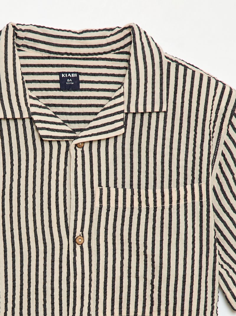 Camisa creponada de manga curta Bege - Kiabi