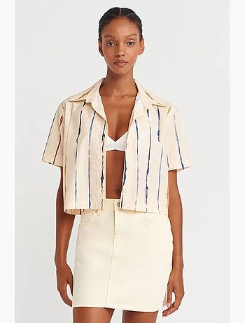 Camisa crop às riscas de mulher dilvin