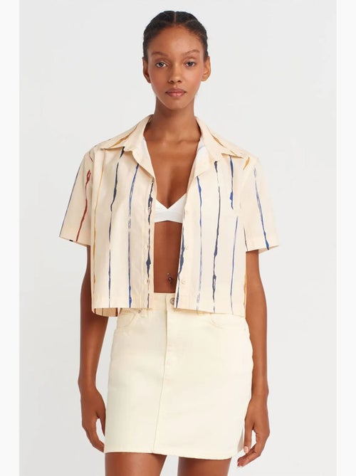 Camisa crop às riscas de mulher dilvin - Kiabi Camisa crop às riscas de mulher dilvin - Kiabi