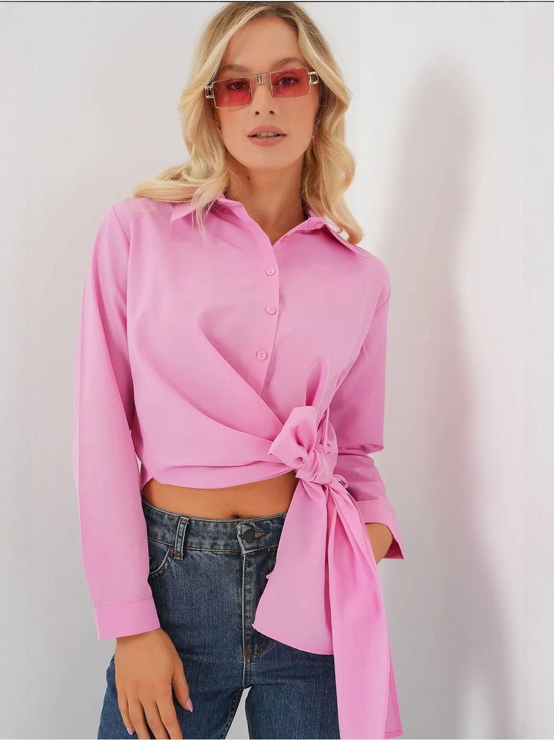 Camisa crop com detalhe de laço bdart Rosa-claro - Kiabi