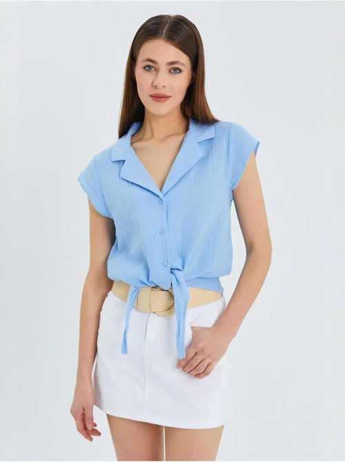 Camisa crop com detalhe de laço mixray - Kiabi