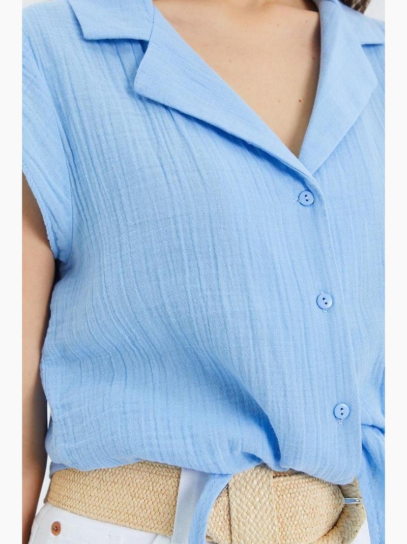 Camisa crop com detalhe de laço mixray Azul-céu - Kiabi