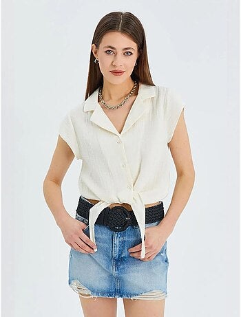 Camisa crop com detalhe de laço mixray