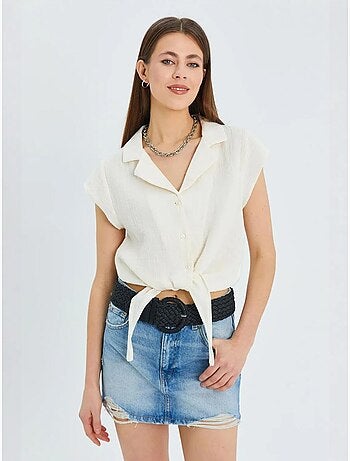 Camisa crop com detalhe de laço mixray
